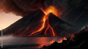 Volcanic eruption with fiery red melting lava, Seamless Animation Video Background in 4K Resolution Stock Video