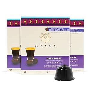 GRANA Dark Roast 16 Capsules Compatible with Nescafe Dolce Gusto - 16 Count - 100% Arabica, Single Source, Clean Coffee Pods