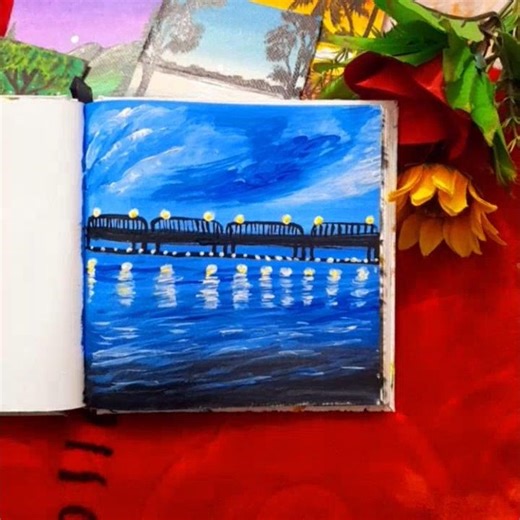 Night View 💙🤍#art #creativepassion #artinspiration #creativecreation #painting #night #bridge #art