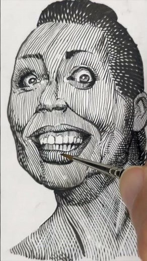 India Ink Crosshatching Portrait #IndiaInk #Crosshatching #EngravingArt #InkPortrait #Portrait #tuts