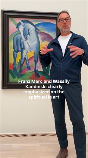 Matthias Arndt on Instagram: "Talking to an Artwork: „Blaues Pferd“ (1911) by Franz Marc (1880–1916) at Lenbachhaus München (@lenbachhaus ). Marc, one of the co-founders of the Der Blaue Reiter group, believed that colors carried spiritual meaning and sought to express inner truths through animals and nature. His life and artistic journey were tragically cut short when he fell in World War I at only 36. The Blaue Reiter artist association, formed in 1911, broke away from academic traditions to e