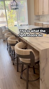 The right seating changes everything. These bar stools add comfort, texture, and balance to this kitchen island—proof that details matter in design. #barstool #homeinspo #furnituredesign #SpaceSavingFurniture | Brick and Mortarless Furniture
