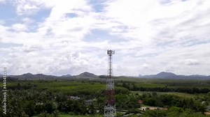 Cellular tower station for wireless telecommunication technology. Cellular 3g, 4g, 5g radio transmitter and repeater tower. Communication antenna.