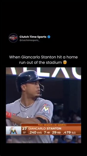 Ethan Streim on Instagram: "When Giancarlo Stanton hit a home run out of the stadium 🤯 Giancarlo Stanton’s blast at Dodger Stadium on May 12, 2015 stands as one of the most impressive home runs ever hit there. Playing for the Miami Marlins against the Los Angeles Dodgers, he connected on a pitch from Dodgers starter Mike Bolsinger and launched it high and far over the left-field pavilion, clearing the stadium entirely — a remarkable feat. That colossal drive was measured around 475–478 feet wit