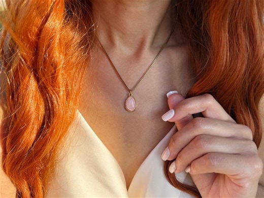 Rose Quartz Necklace: Crystal Pendant, 18K Gold PVD Plated Stainless Steel, Hypoallergenic, Waterproof - Etsy Canada