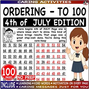 Ordering numbers fact fluency Within 100 Start Ready Now Sharp - 4th of July Ed.
