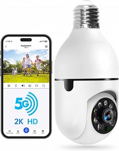 Jqimn 2K HD WiFi Light Bulb Security Camera -5G&2.4G Wireless Outdoor Cameras for Home Security, 360° Motion Detection, Full-Color Night Vision