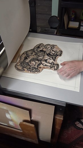 22K views · 996 reactions | Pulling the orc-a print on paper! These will be available for a limited time only! (until next friday to be exact!) Be sure to order yours before then if you want one.... it'll NEVER be printed on paper again! (www.nooshstudios.bigcartel.com/product/orca) #woodcut #printmaking #print #process #artist #printmaker | Noosh Studios | Facebook