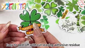 Xzentira 100 PCS St Patricks Day Stickers Vinyl Waterproof Shamrock Stickers Irish Sticker for St Patricks Decorations Party Supplies Water Bottle Laptop Crafts Windows