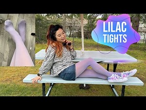Purple Lilac Pantyhose Tights Review, Nylons Stockings Hosiery Legs Feet Toes Girl Fashion Model