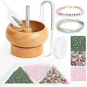Bead Spinner for Jewelry Making, Bead Spinner Kit with 3000 PCS Seed Beads, Beading Needles, Beading Tools, Bowl for Waist Chains, Bracelets, Necklaces