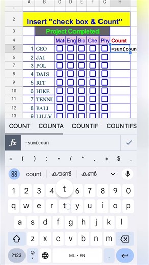 "countif" formula in Google Sheet