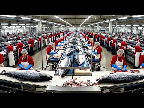 Amazing Salmon Processing Line: From Sea Farm to Canned Food Factory | Mass Production