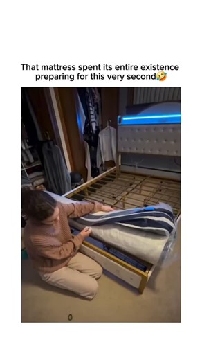 @epicvideosonig on Instagram: "This video captures the dramatic and highly satisfying unboxing of a compressed mattress. The footage follows a person carefully cutting through the vacuum-sealed plastic while kneeling on a bed frame. As soon as the seal is fully broken, the mattress instantly expands with surprising force, unfolding and snapping into its full shape in a matter of seconds. The speed and power of the expansion create a "jump-scare" effect that is both chaotic and satisfying to watc
