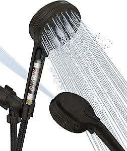 Filtered Shower Head with Handheld Oil Rubbed Bronze, BOWGER 6 Modes High Pressure Shower Heads with Power Wash and Hard Water Filter, Detachable Hand Held Showerhead Set with Extra Long Hose, ORB