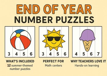 Summer Number Puzzles | End of Year Math Centers