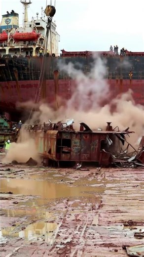 Giant Ship Part Demolition by Crane Drop #shipbreaking
