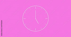 Clock Counting Down 24 Hour Day Fast Speed. Clock with moving arrows. Clock time lapse UHD 4K Animation. Animated Clock time lapse animation in 12h loop. Wall. White Frame, pink background