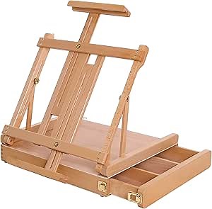U.S. Art Supply Large Adjustable Wooden Desktop Easel with Storage - Portable Sketchbox, Tabletop Easels for Painting, Drawing & Art Supplies, Premium Beechwood