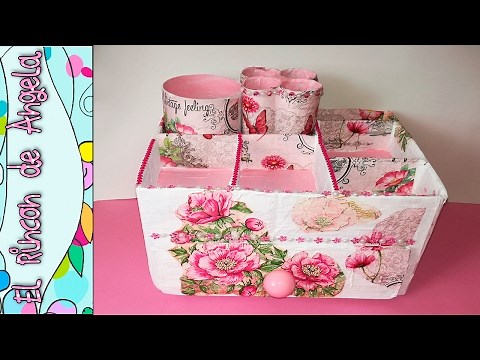 How to make a makeup organizer with recycled materials and decoupage