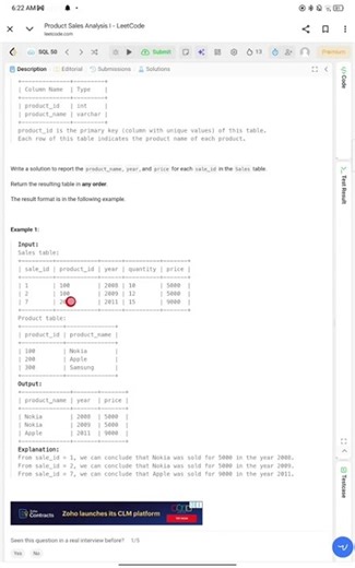 LeetCode Top 50 SQL | Question 7 | 1068 Product Sales Analysis I