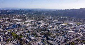 Day Panorama Slow 360 pan over Los Angeles Skyline Low Horizon Aerial Time Lapse (Hyper Lapse)