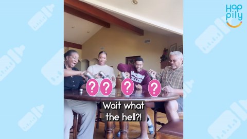 Two color cocktail gender reveal announces surprise twins | Happily TV