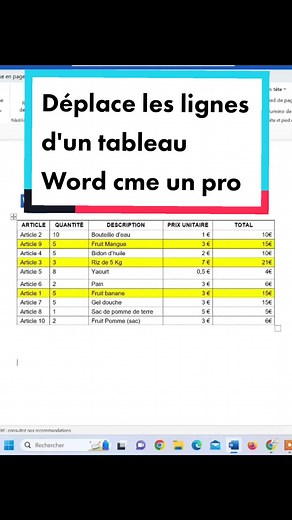 déplacer les lignes d'un tableau #word comme un #pro #msoffice