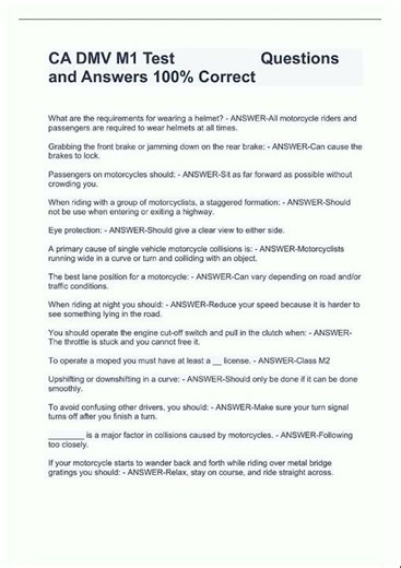 Latest CA DMV M1 Test Questions and Answers 100 Correct67 video