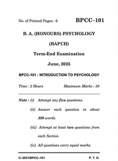 BPCC-101 June 2025 | IGNOU Previous Year Question Paper