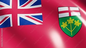 Waving flag of Ontario (the province of Canada). 3d render national flag dynamic background. 4k realistic seamless loop animated video clip