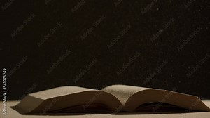 Retro old vintage Spanish language book pages with dust powder, reading and education background, Flicking Through Old textbook Close-up, macro shot of paper in university library. Stock Video
