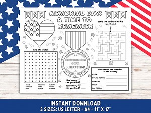 Memorial Day Printable Coloring Page & Activity Sheet, Memorial Day Printable, Memorial Day Craft, Kids Coloring Page, Memorial Thank You - Etsy Canada