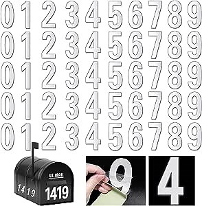 Mailbox Stickers Numbers - 50Pcs Large 4Inch Reflective Numbers for Mailbox Self Adhesive Vinyl House Numbers for Outside Stick On, Address Numbers for House(0-9, White)