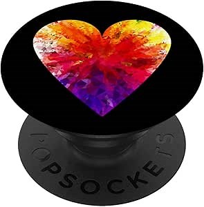 Cell Phone Button Pop Out Holder Cute Heart Rainbow Black PopSockets Grip and Stand for Phones and Tablets