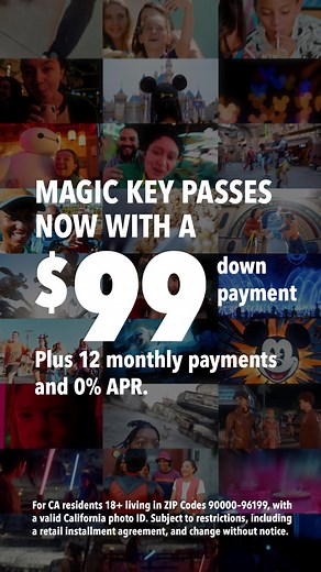 Now you can pay $99 down for a Magic Key annual pass, with 12 monthly payments and 0% APR. Start multiplying your magic. | Disneyland Magic Key | Facebook