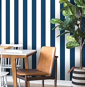 Guvana 118"x17.7" Blue and White Striped Contact Paper Navy Blue Peel and Stick Wallpaper Modern Removable Wallpaper Self-Adhesive Wall Paper for Accent Wall Countertop Shelf Drawer Decor