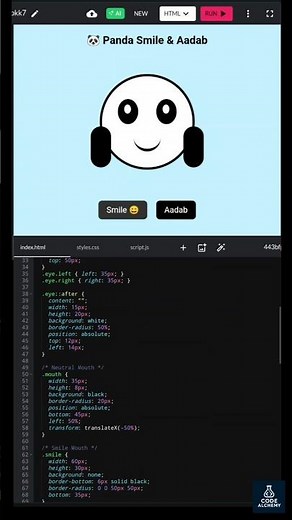 Make this cute panda using html css and javascript #html #css #panda #coding | Code Alchemy