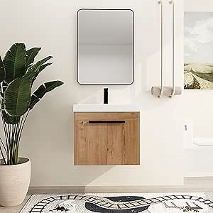 Malwee 24'' Floating Bathroom Vanity with Sink, 24 Inch Single Sink Wall Mounted Bathroom Vanity, with 2 Doors and White Resin Basin Sink Top (IMO-021, 021-24''W X 18''D) (MA02124IMO)