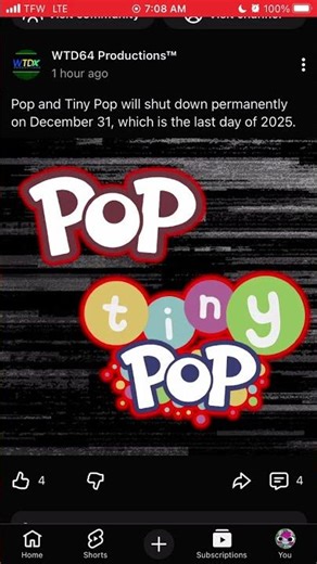 December 31st might be the end of Pop and Tiny Pop