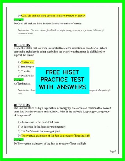 FREE HISET PRACTICE TEST WITH ANSWERS video