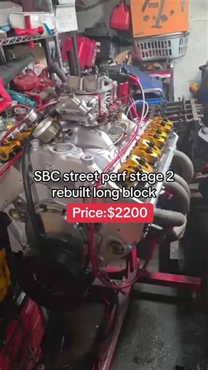 SBC street perf stage 2 rebuilt long block This is a full roller 4 bolt main std bore 350ci sbc long block engine for sale. 638 Block std bore fresh hone and allot of performance upgrades with room for more power down the road. This is is a 10.1 compression pump gas 87-93 octane capable aluminum headed street motor NOT a race motor. It has the following: 4.000