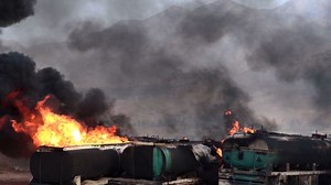 Fuel trucks ablaze in Afghanistan