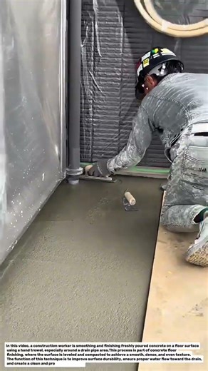 Manual Concrete Floor Finishing Near Drain Pipe | Smooth Surface Trowel Technique.