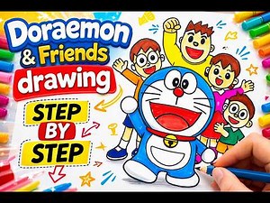 How to Draw Doraemon & Friends Step by Step | Cute Cartoon Drawing 🎨