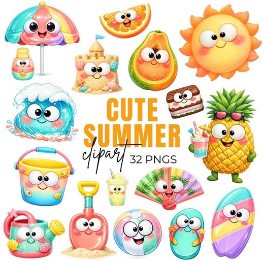 Whimsical Summer Clipart: Beach Graphics, Kids Nursery Art (digital Download) 32 Pngs - Etsy