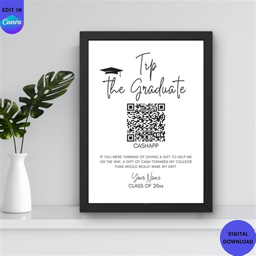 Tip the Graduate QR Code Sign | Graduation Party (digital Download) - Etsy Canada