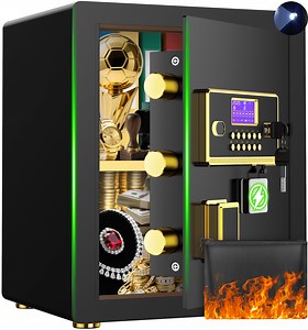 BESAFETY 3.0 Cuft Large Security Safe Box, Digital Keypad Lock, Built-in Alarm System & Fireproof Bag, Home & Office Safe for Cash, Valuables (Black)