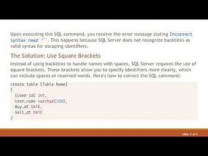 Resolving Incorrect syntax near ''` in SQL: Creating Tables with Spaces