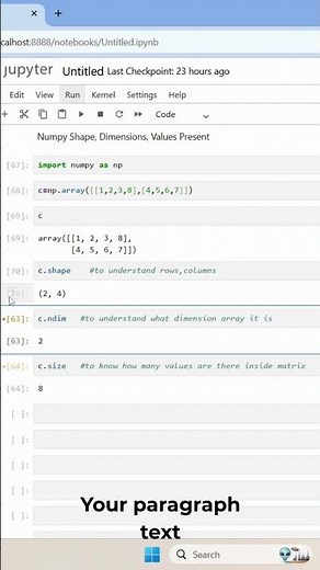 Intro to Numpy Basics Shape, Size, Dimensions Python #9